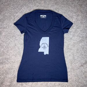 Levelwear Womens Shirt Small Blue Short Sleeve‎ Tee V Neck Graphic Mississippi